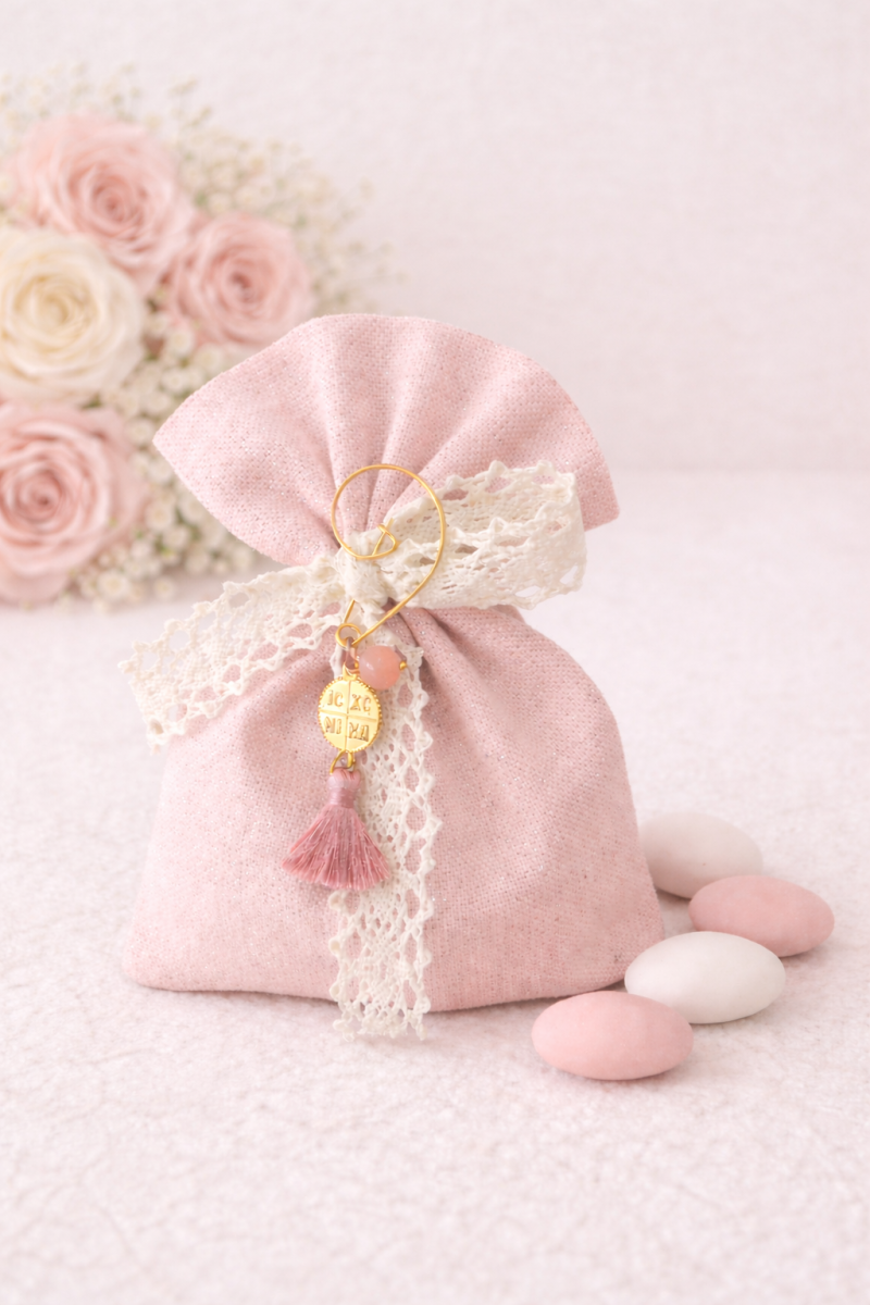 Μπομπονιέρα βάφτισης πουγκί με μαρτυρικό ΚΩΔ ΜΠΒ91