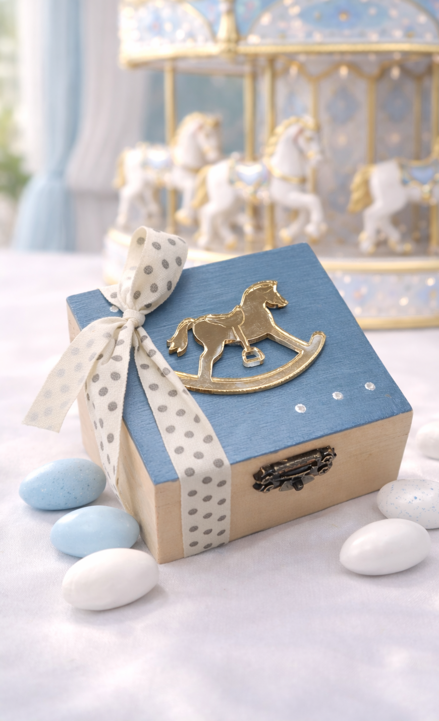 Μπομπονιέρα βάφτισης καρουζέλ ξύλινο κουτί ΜΠΒ25